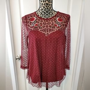 Crave Fame Embroidered Semi-Sheer Top